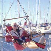 Hanging Red Air Chair on Sail Boat